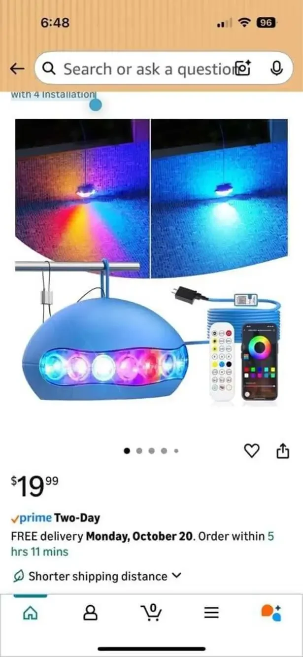 18W Above Ground Pool Lights with APP & Remote Control, 12V RGB Smart LED Pool L